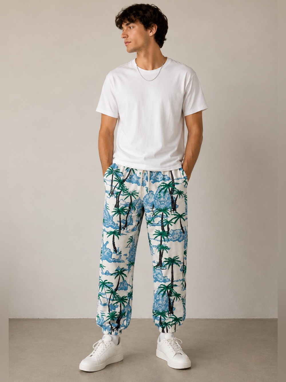 Wasted Collective Tropical Print Top in White and Green